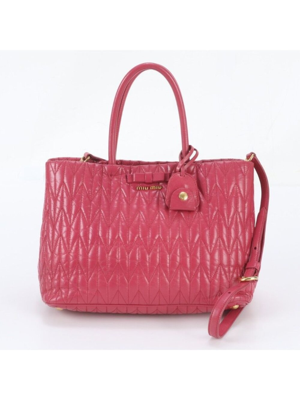 Miu Miu Matelasse Leather 2-Way Shoulder Bag Crossbody Tote Pink